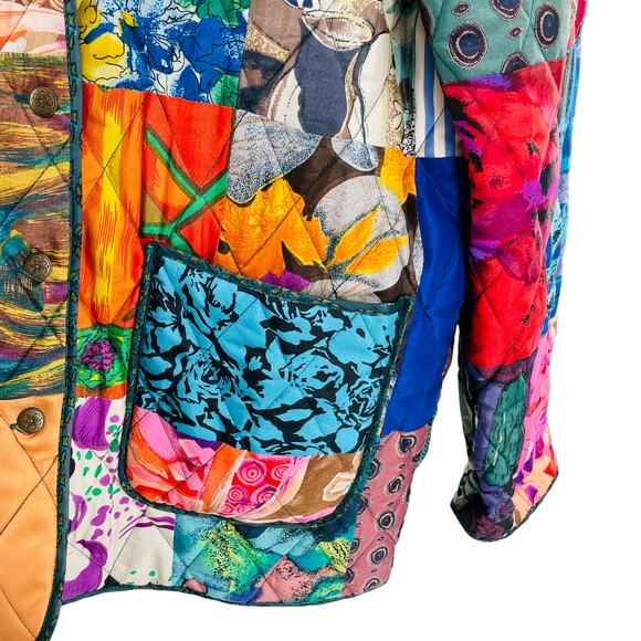 220 Hickory Silk Patchwork Multicolor Quilted Reversible Jacket Women Sz M - Picture 11 of 15
